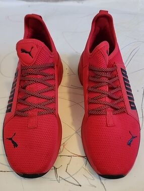 Puma Bright Red Mesh Lace-Up Sneakers